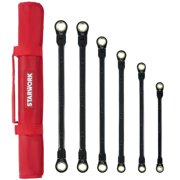STARWORK TRUE MECHANIC™ 6-Piece 120T SAE&Metric, Flex-Head Double Box End, Extra Long Ratcheting Wrench Set, With Roll-Up Pouch Bag