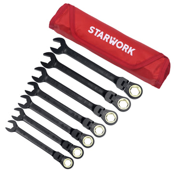 STARWORK TRUE MECHANIC™ 7Pc. 120T SAE&Metric Flexible Ratcheting Wrench Set, Professional, With Roll-Up Pouch Bag
