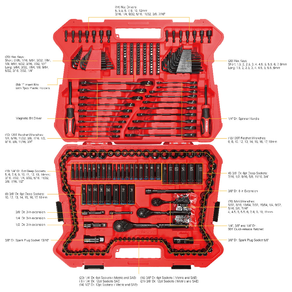 STARWORK TRUE MECHANIC™ 303-Piece Mechanics Tool Set, 120T Ratcheting