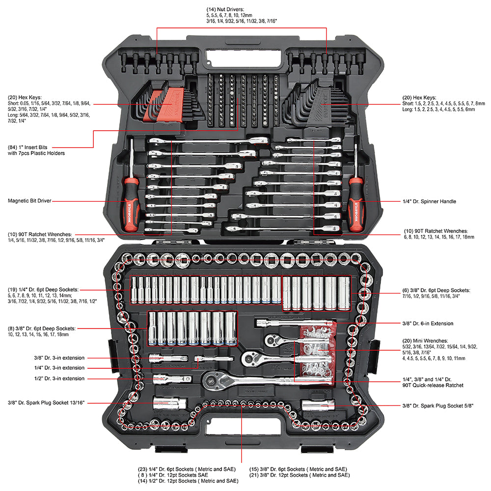 STARWORK TRUE MECHANIC™ 303-Piece Mechanics Tool Set and Socket Set, Professional, SAE/Metric