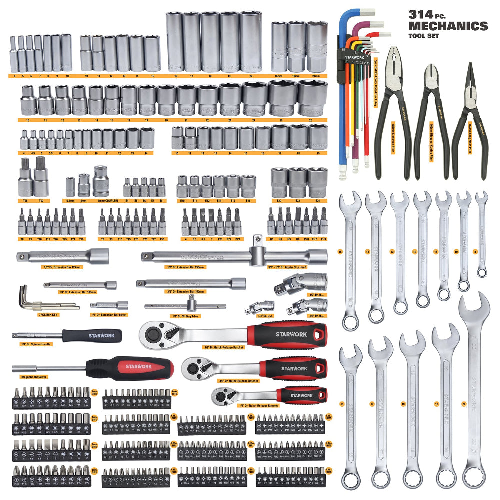 STARWORK TRUE MECHANIC™ 314-Piece Mechanics Tool Set and Socket Set, P