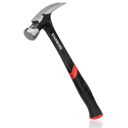 STARWORK 20 oz Hammer with Comfort Grip, Nailing Hammer Steel Head Steel Handle, AntiVibe, Rip Claw