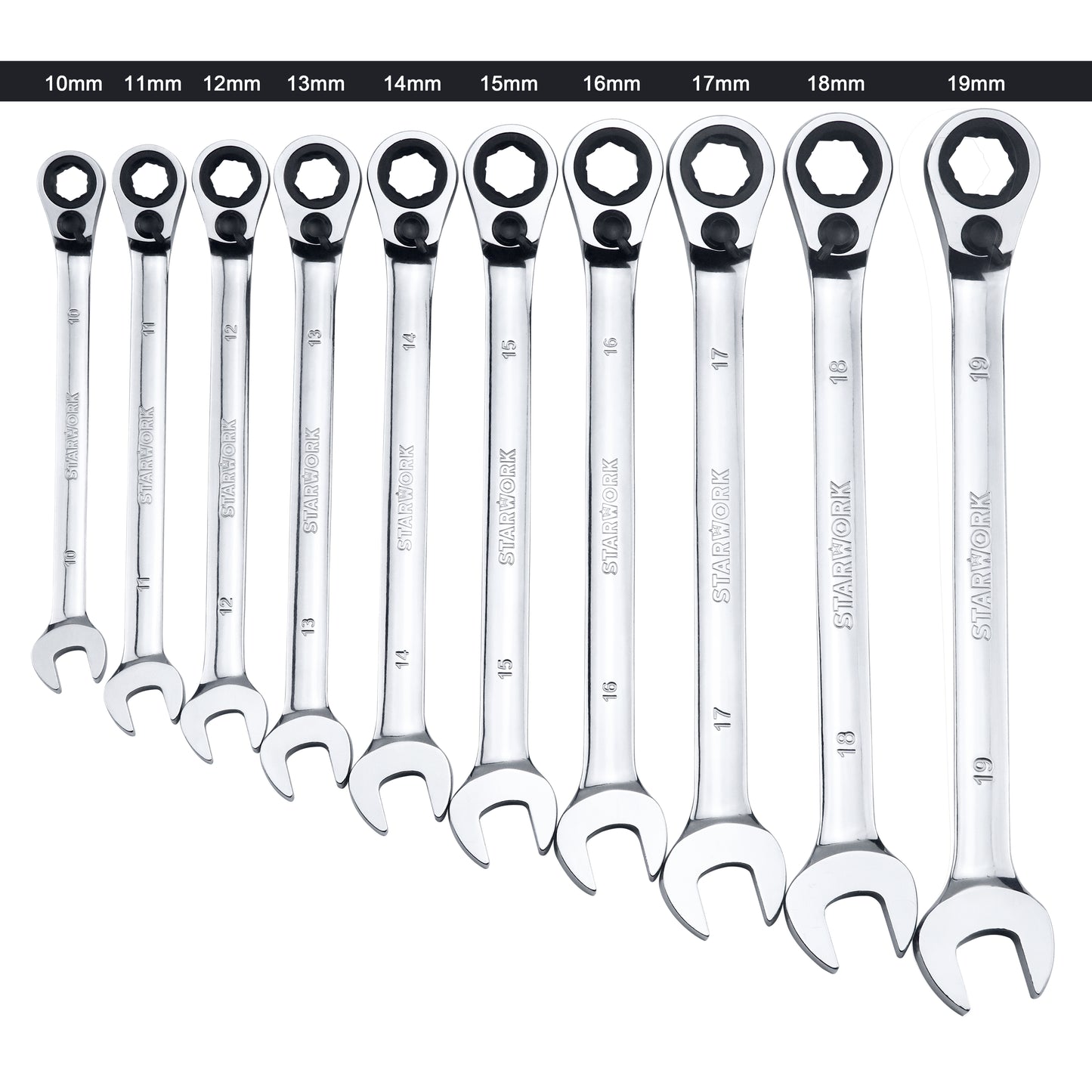 STARWORK TRUE MECHANIC™ 20 Pc. Reversible Ratcheting Combination Wrench Set, Non-Slip, Long Pattern, SAE, Metric, Professional, With Portable Roll-Up Pouch Bag