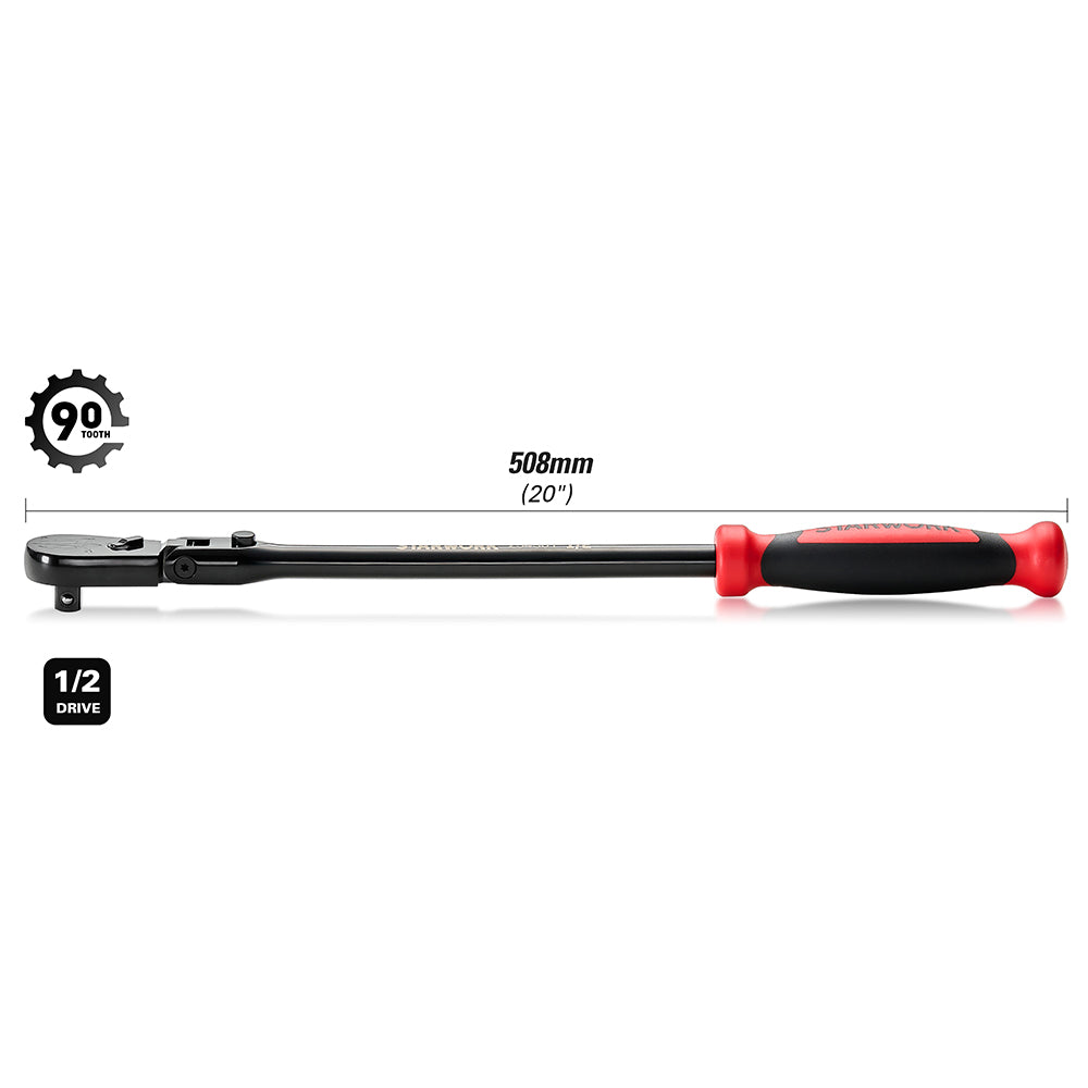 STARWORK TRUE MECHANIC™ 1/2" Drive 90 Tooth Dust-Proof Black Chrome Locking Flex Ratchet, 20" Length