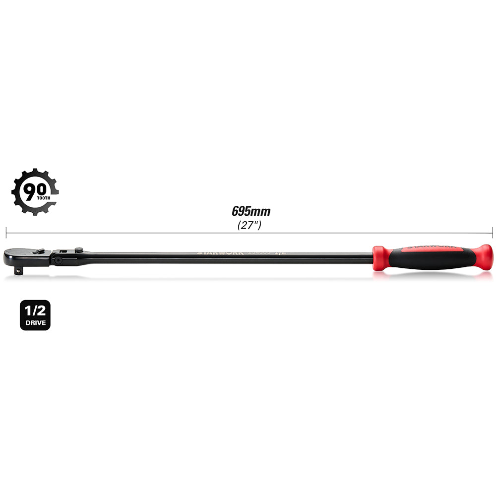 STARWORK TRUE MECHANIC™ 1/2" Drive 90 Tooth Dust-Proof Black Chrome Locking Flex Ratchet, 27-3/8" Length