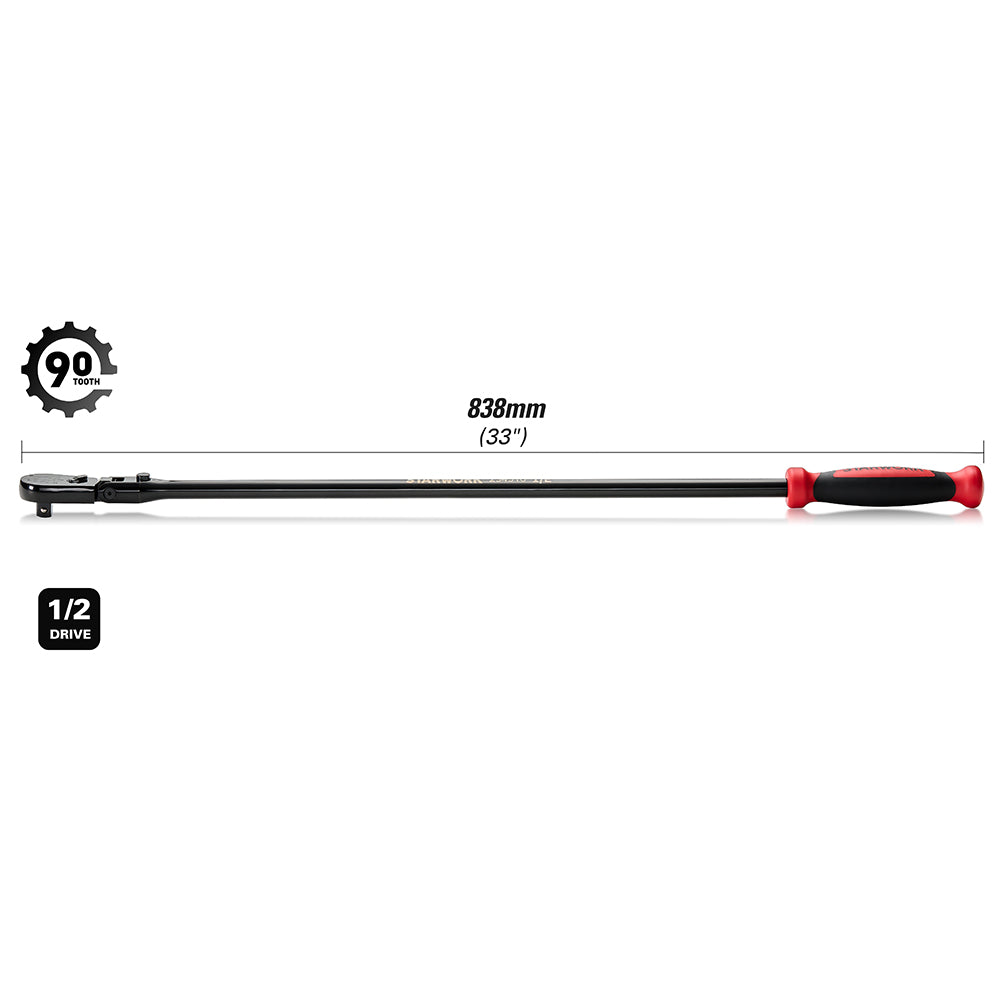 STARWORK TRUE MECHANIC™ 1/2" Drive 90 Tooth Dust-Proof Black Chrome Locking Flex Ratchet, Extra Long 33" Length