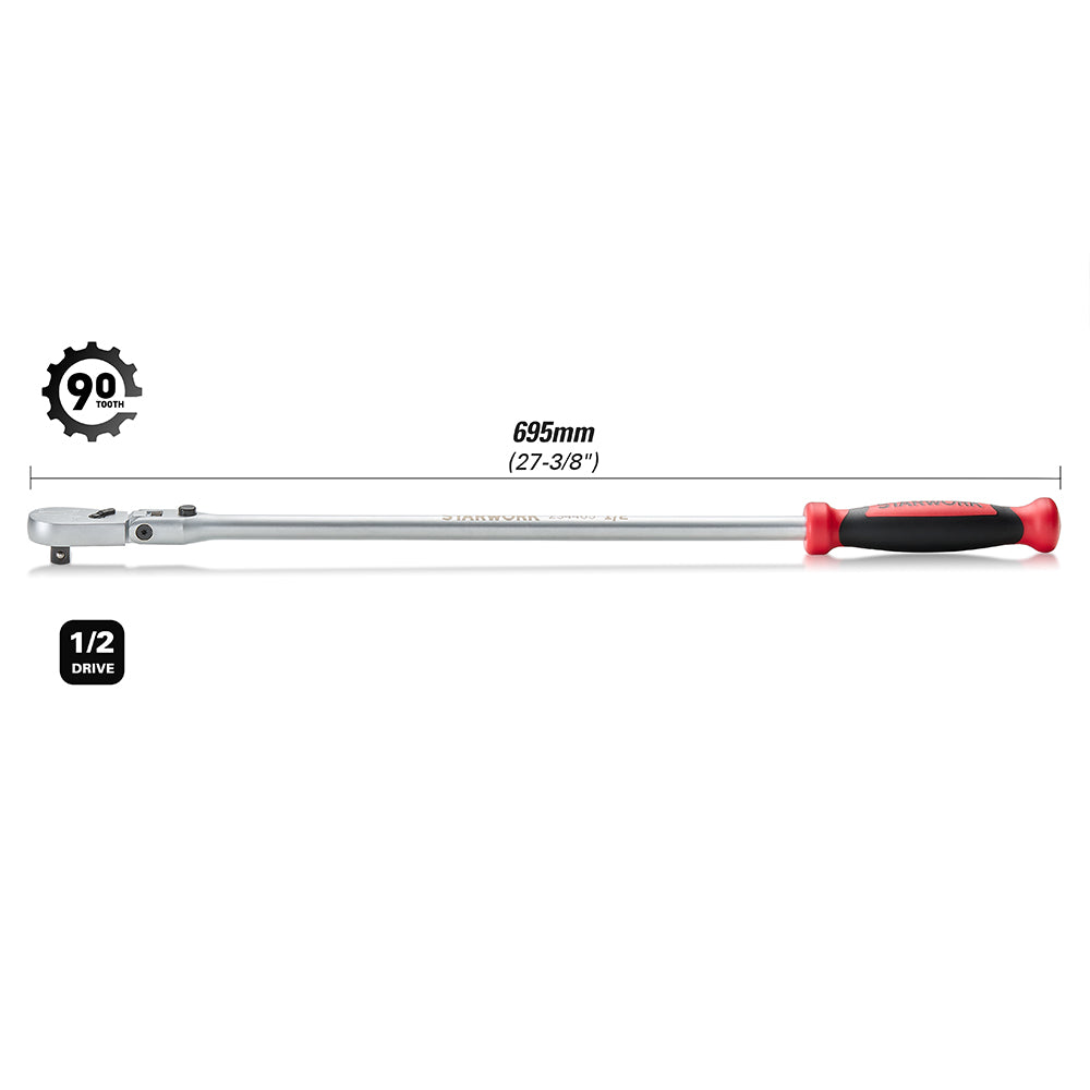 STARWORK TRUE MECHANIC™ 1/2" Drive 90 Tooth Dust-Proof Matte Chrome Locking Flex Ratchet, 27-3/8" Length