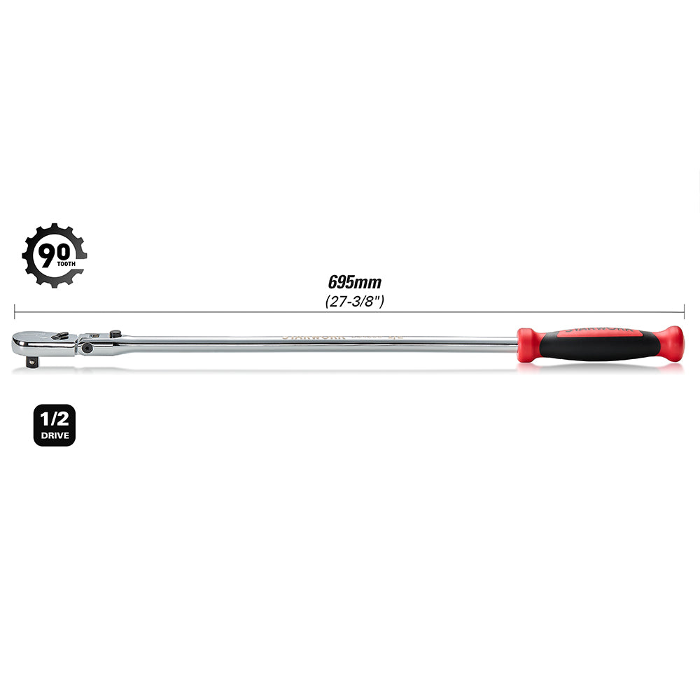 STARWORK TRUE MECHANIC™ 1/2" Drive 90 Tooth Dust-Proof Mirror Chrome Locking Flex Ratchet, 27-3/8" Length