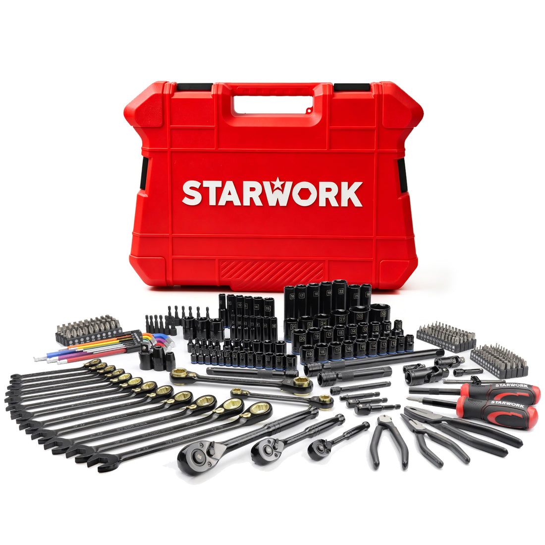 STARWORK TRUE MECHANIC™ 305-Piece Mechanics Tool Set with 120-Tooth Reversible Ratcheting Wrench Set, 1/4", 3/8", 1/2" Drive, Professional Metric Set