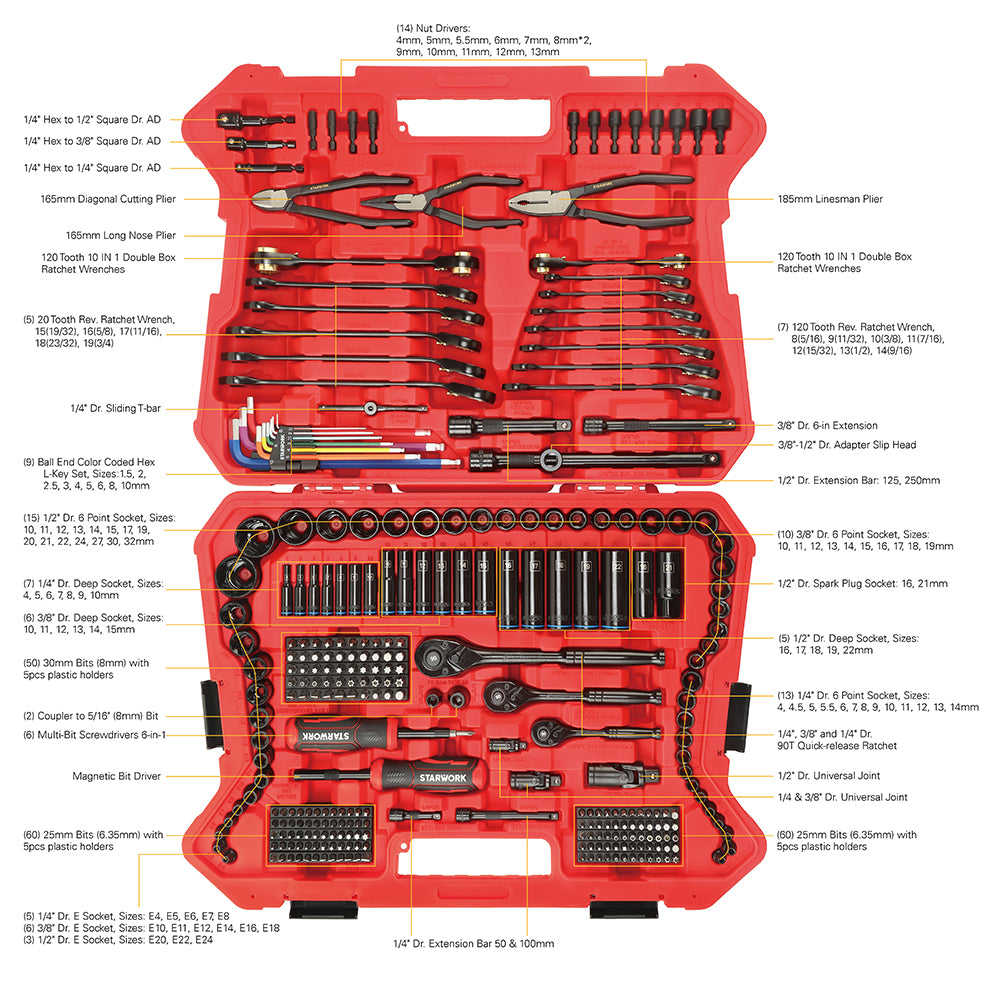 STARWORK TRUE MECHANIC™ 305-Piece Mechanics Tool Set, 120T, 2-IN-1 Rev