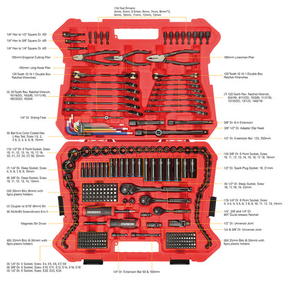 STARWORK TRUE MECHANIC™ 305-Piece Mechanics Tool Set, 120T, 2-IN-1 Reversible Ratcheting Wrench, Professional Metric Set