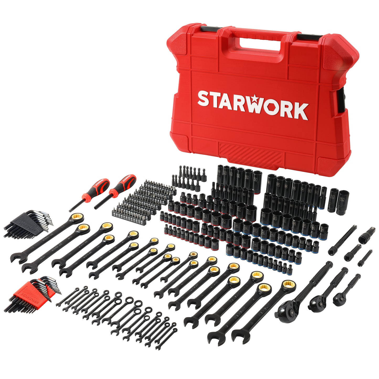 STARWORK TRUE MECHANIC™ 303-Piece Mechanics Tool Set, 120T Ratcheting Wrench, Professional, SAE/Metric