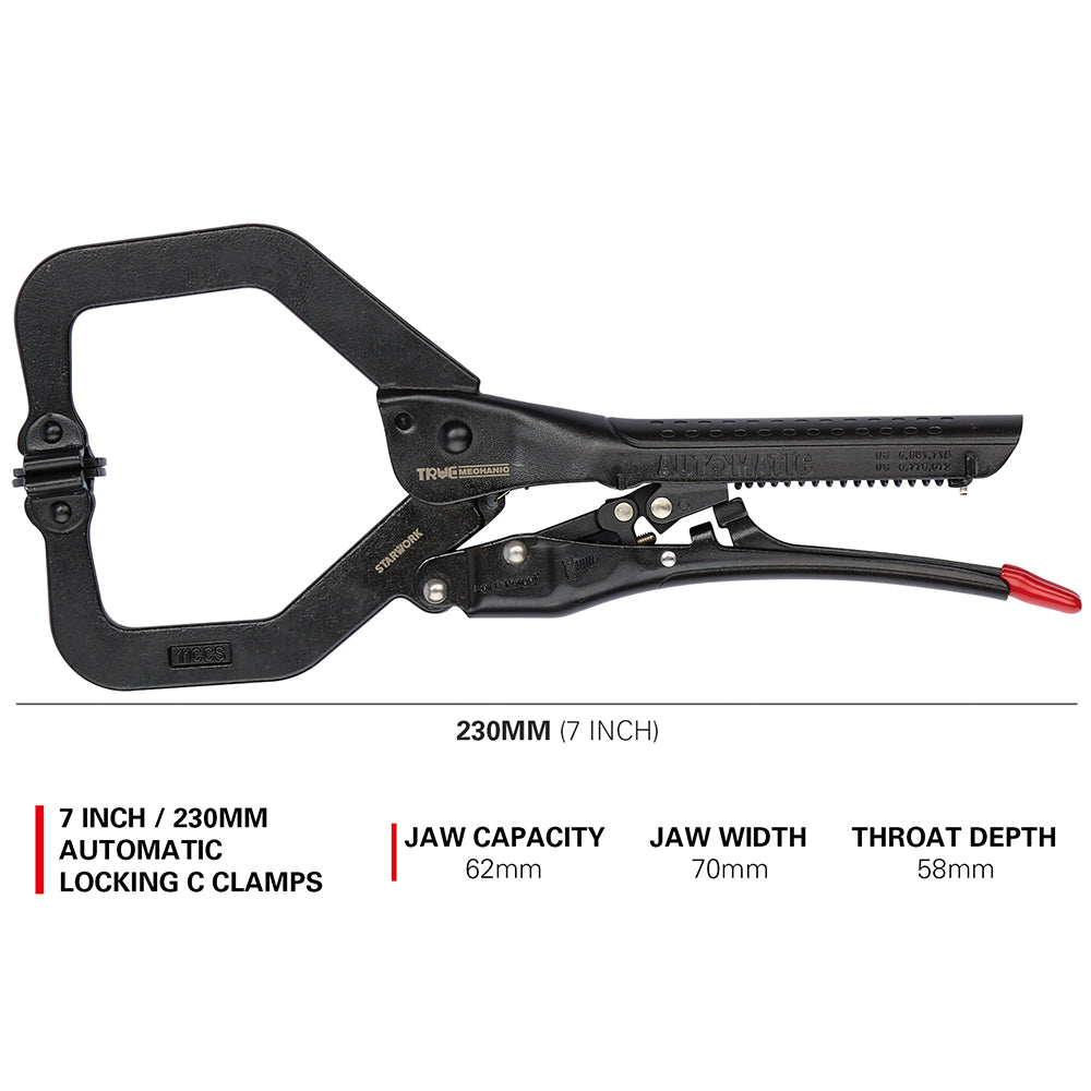 STARWORK TRUE MECHANIC™ Automatic C-Clamps With Swivel Locking Pliers 7-inch