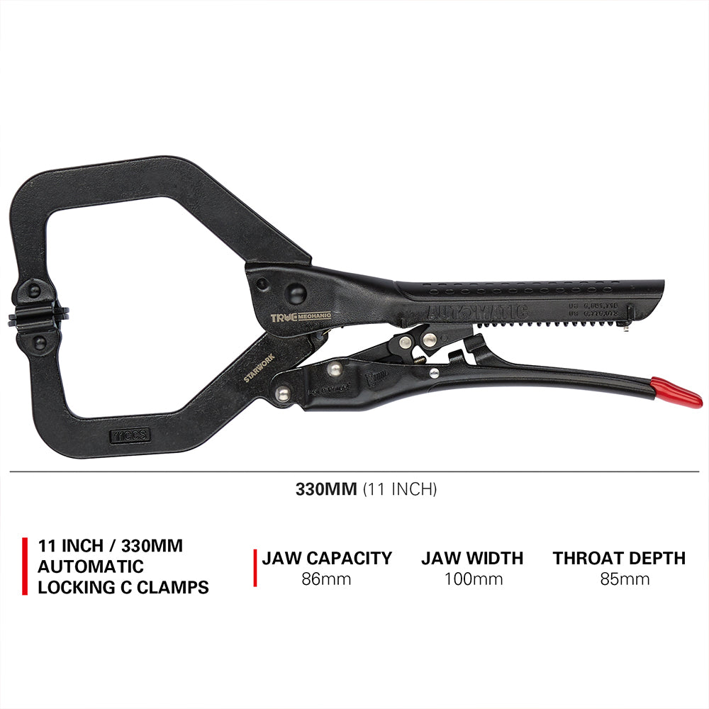 STARWORK TRUE MECHANIC™ Automatic C-Clamps With Swivel Locking Pliers 11-inch