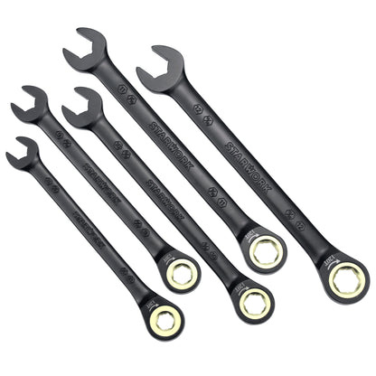 STARWORK TRUE MECHANIC™ 5Pc. 120T SAE&Metric Ratcheting Wrench Set, Professional, With Roll-Up Pouch Bag