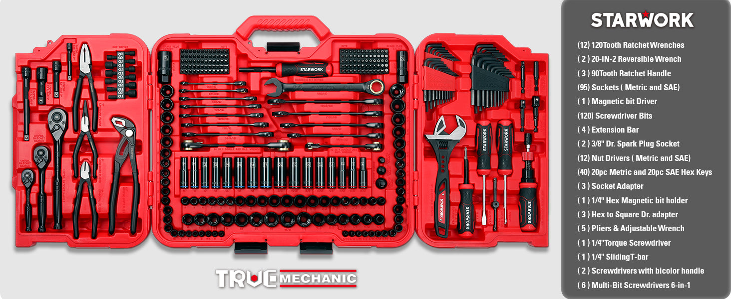 STARWORK TRUE MECHANIC™ 313-Piece Mechanics Tool Set and Socket Set, P
