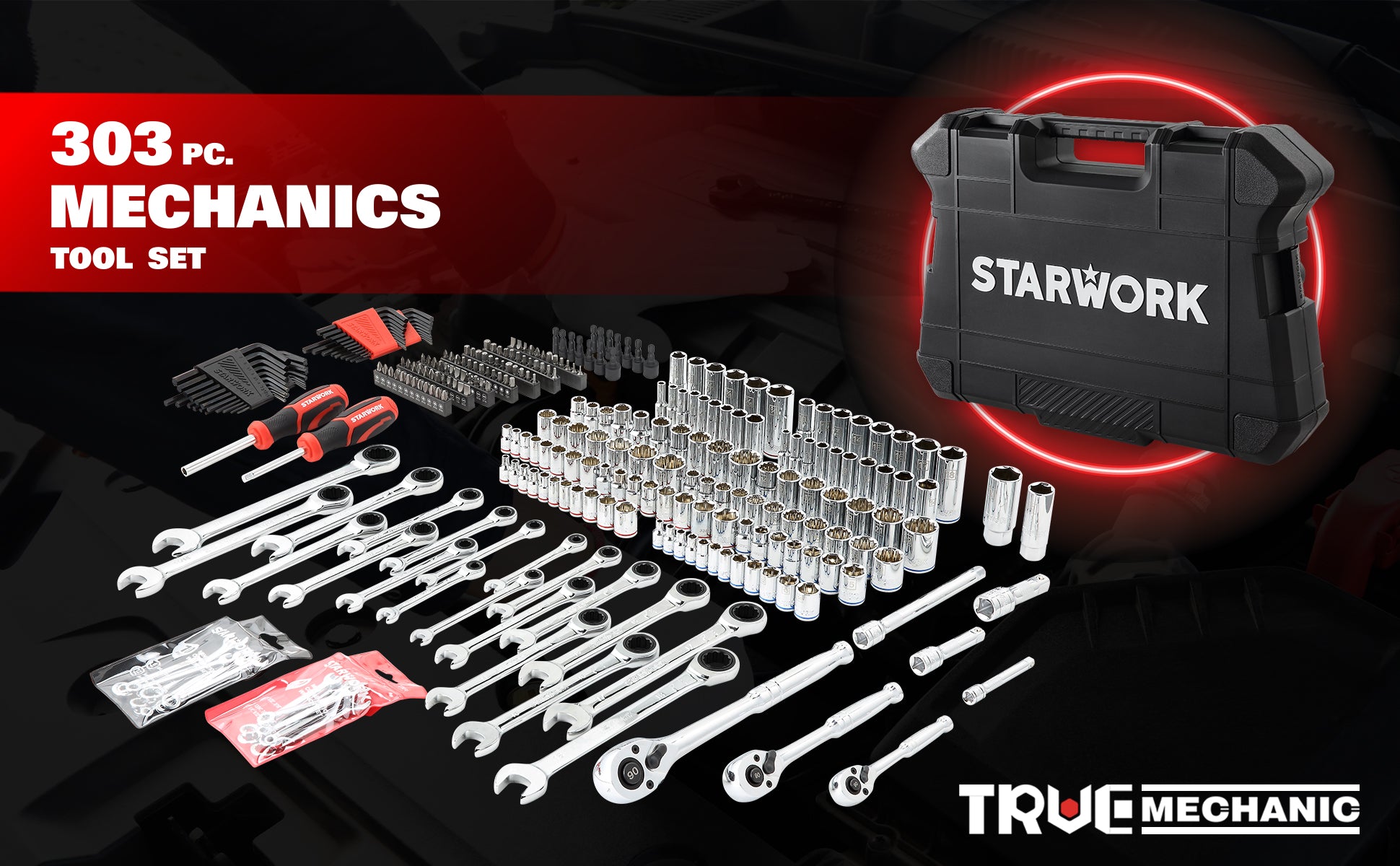 STARWORK TRUE MECHANIC™ 303-Piece Mechanics Tool Set and Socket Set, 1