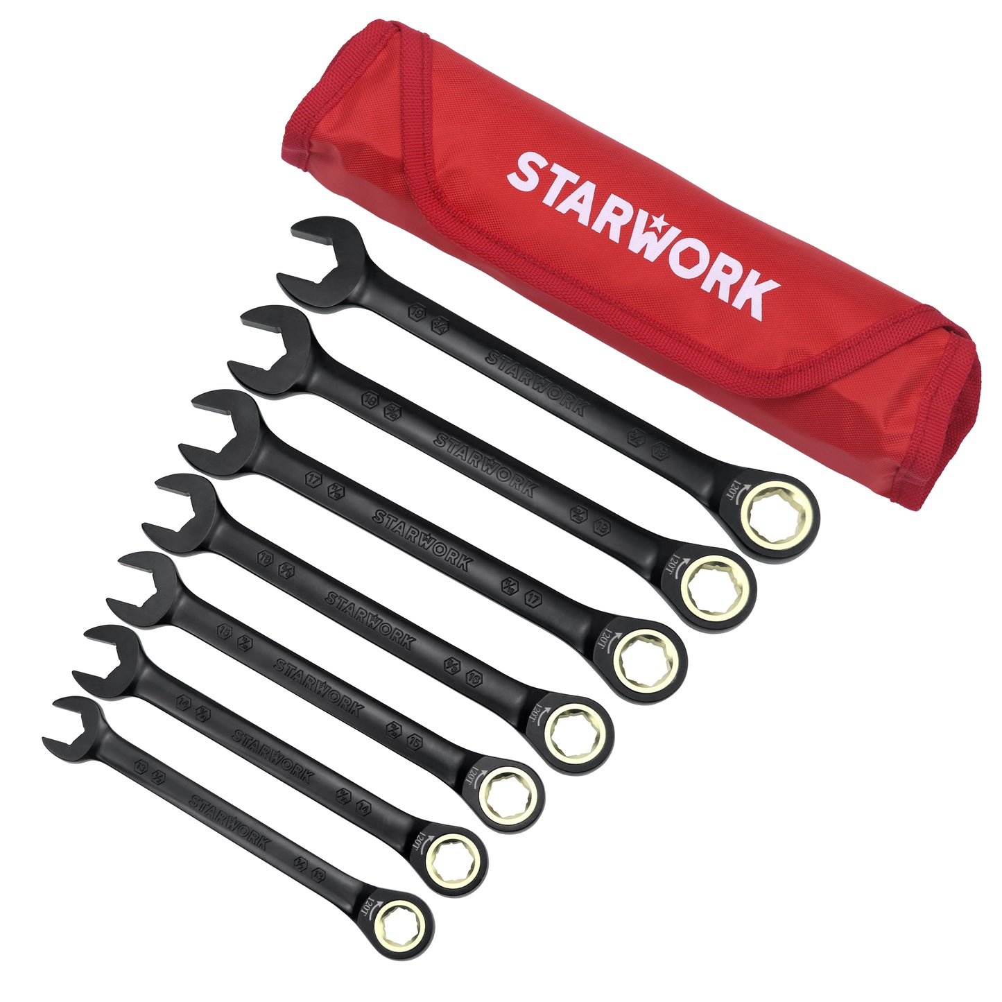 STARWORK TRUE MECHANIC™ 7Pc. 120T SAE&Metric Ratcheting Wrench Set, Professional, With Roll-Up Pouch Bag