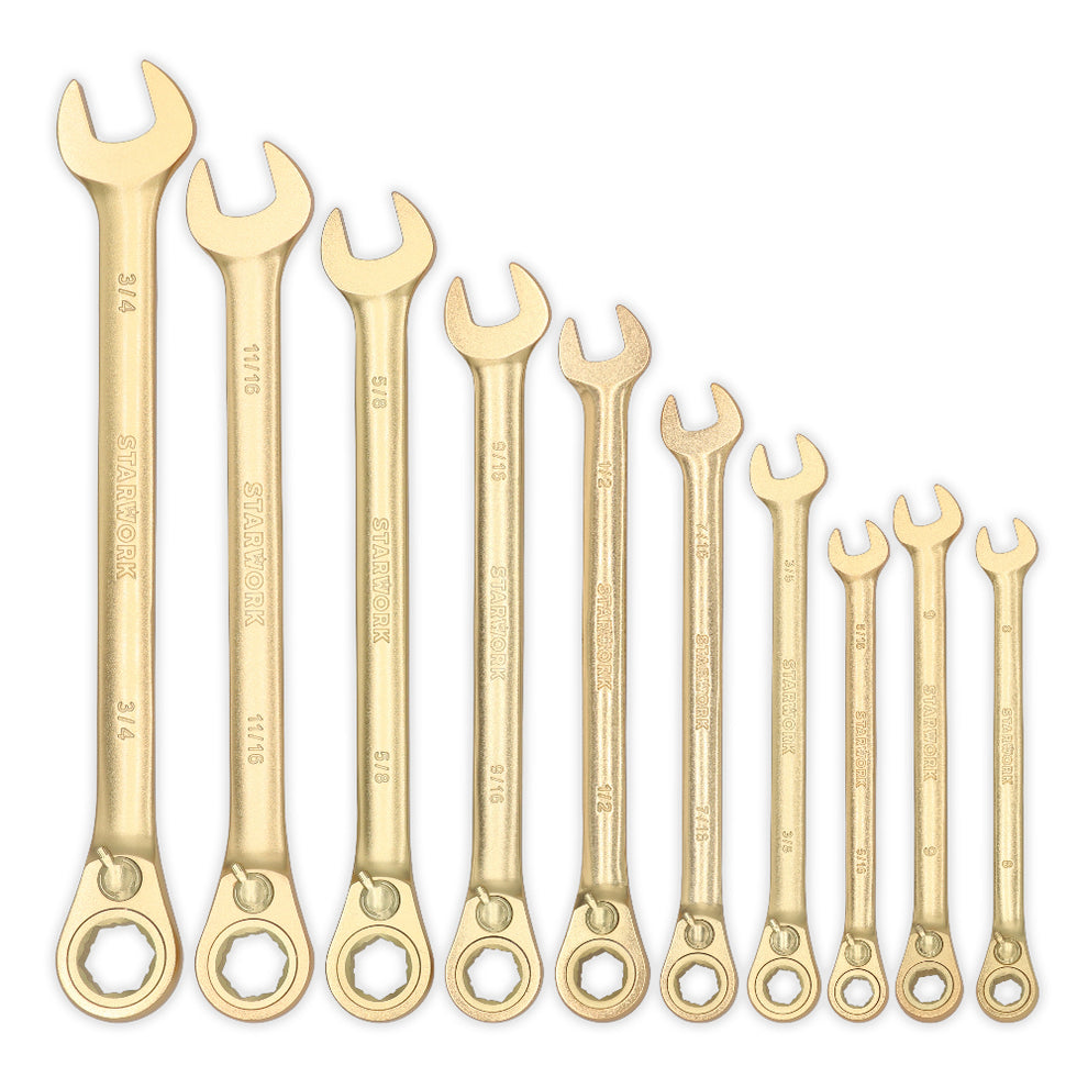 STARWORK 20 Pc. 6-Point SAE, Metric 15° Offset Vintage G-Plating Rever