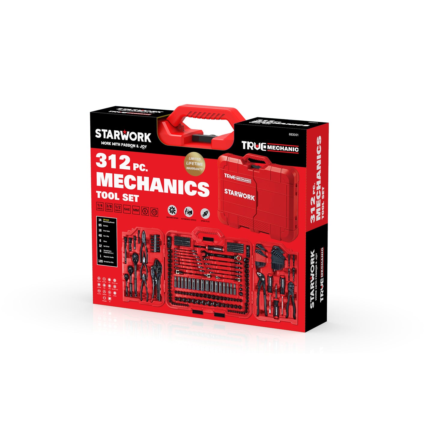 STARWORK TRUE MECHANIC™ 312-Piece Mechanics Tool Set and Socket Set, Professional, SAE/Metric