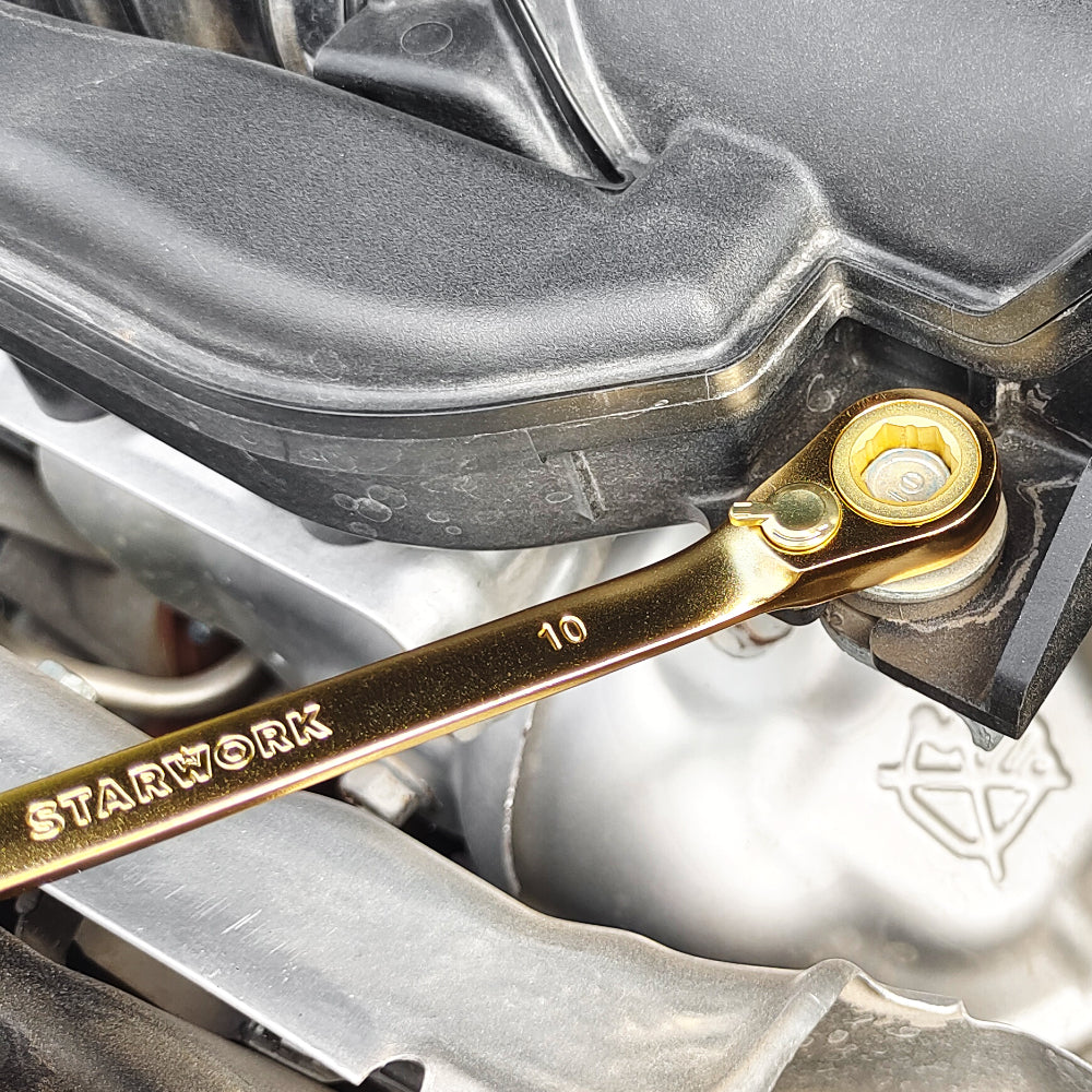 【トータルワークス】 STARWORK 20 Pc. 6-Point SAE, Metric 15° Offset Vintage G-Plating Rever