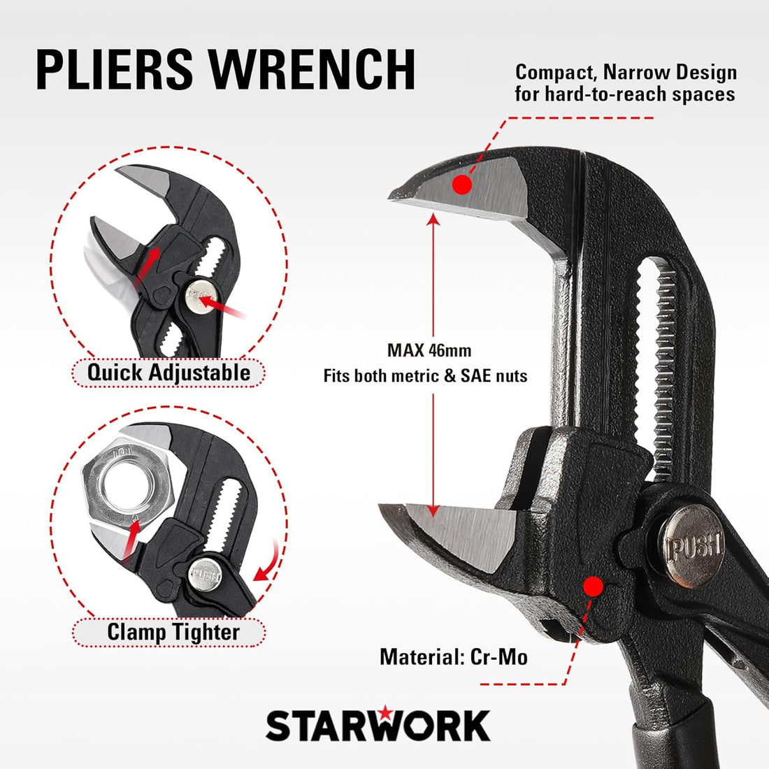 STARWORK TRUE MECHANIC™ 312-Piece Mechanics Tool Set and Socket Set, Professional【Pliers Wrench】 SAE/Metric