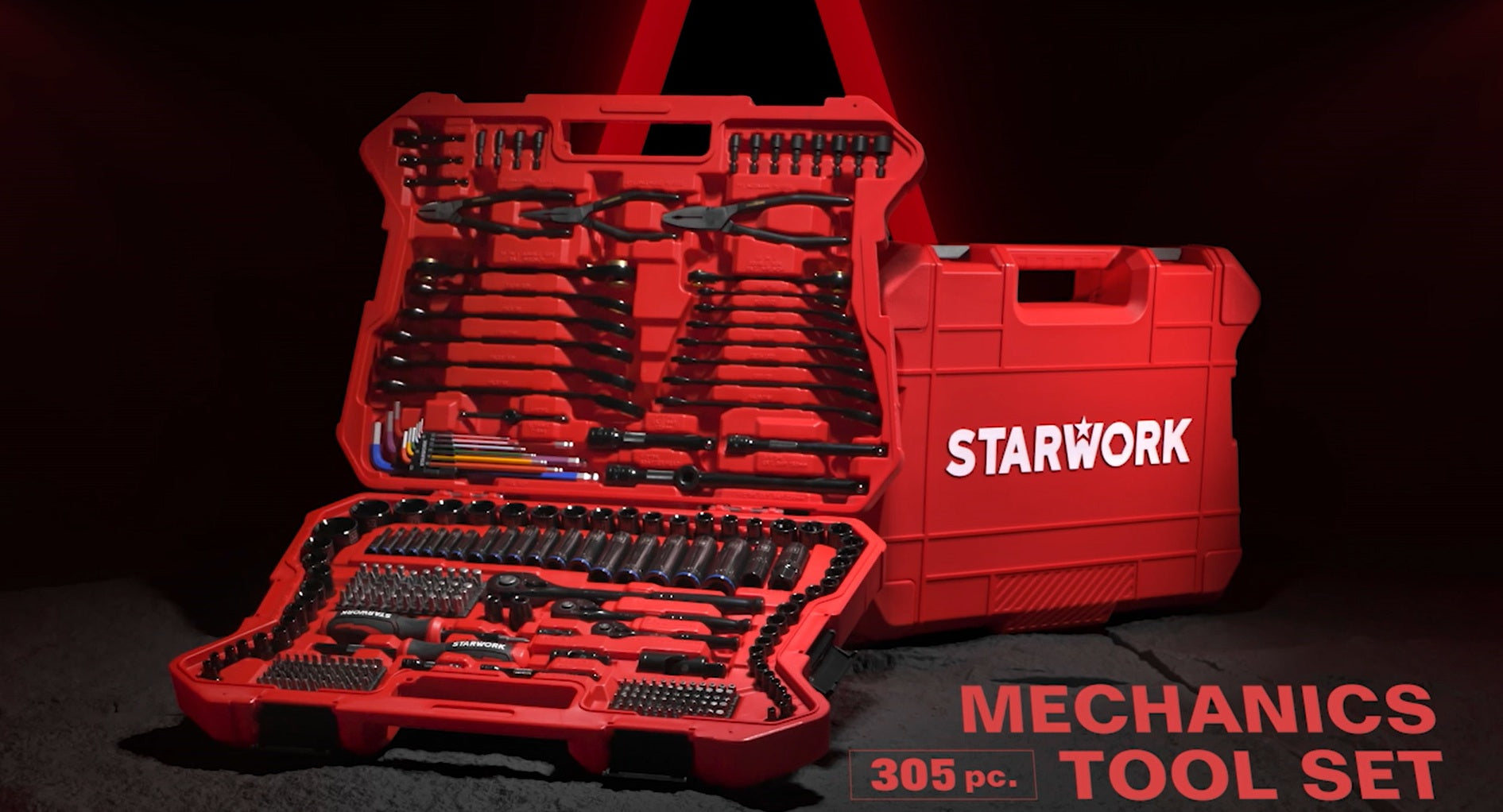 STARWORK TRUE MECHANIC™ 305-Piece Mechanics Tool Set, 120T, 2-IN-1 Reversible Ratcheting Wrench, Professional Metric Set